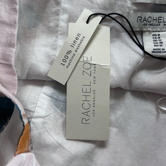 Rachel Zoe Linen Floral Midi Dress Pink Multicolor Size 8 - Picture 8 of 8